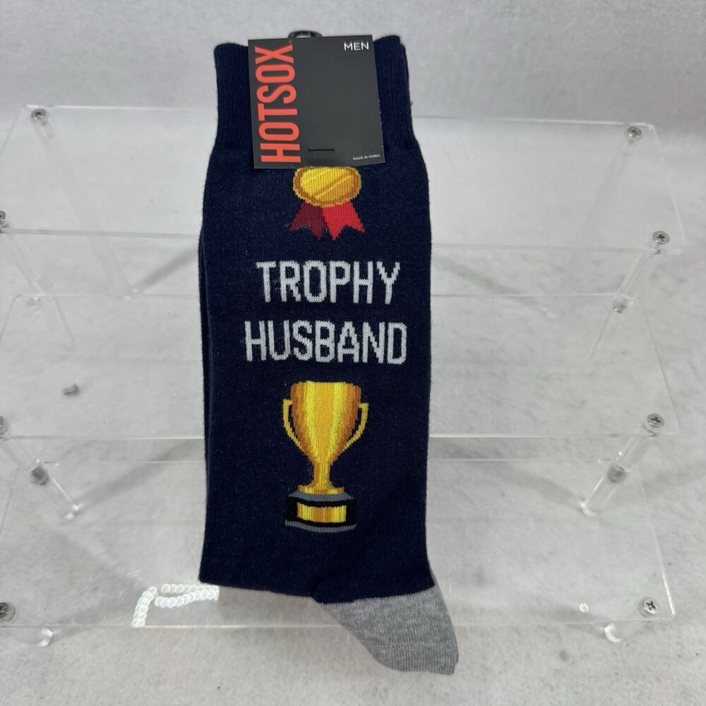 NWT Hot Sox Men’s Trophy Husband Socks Size 10-13 Navy & Gray